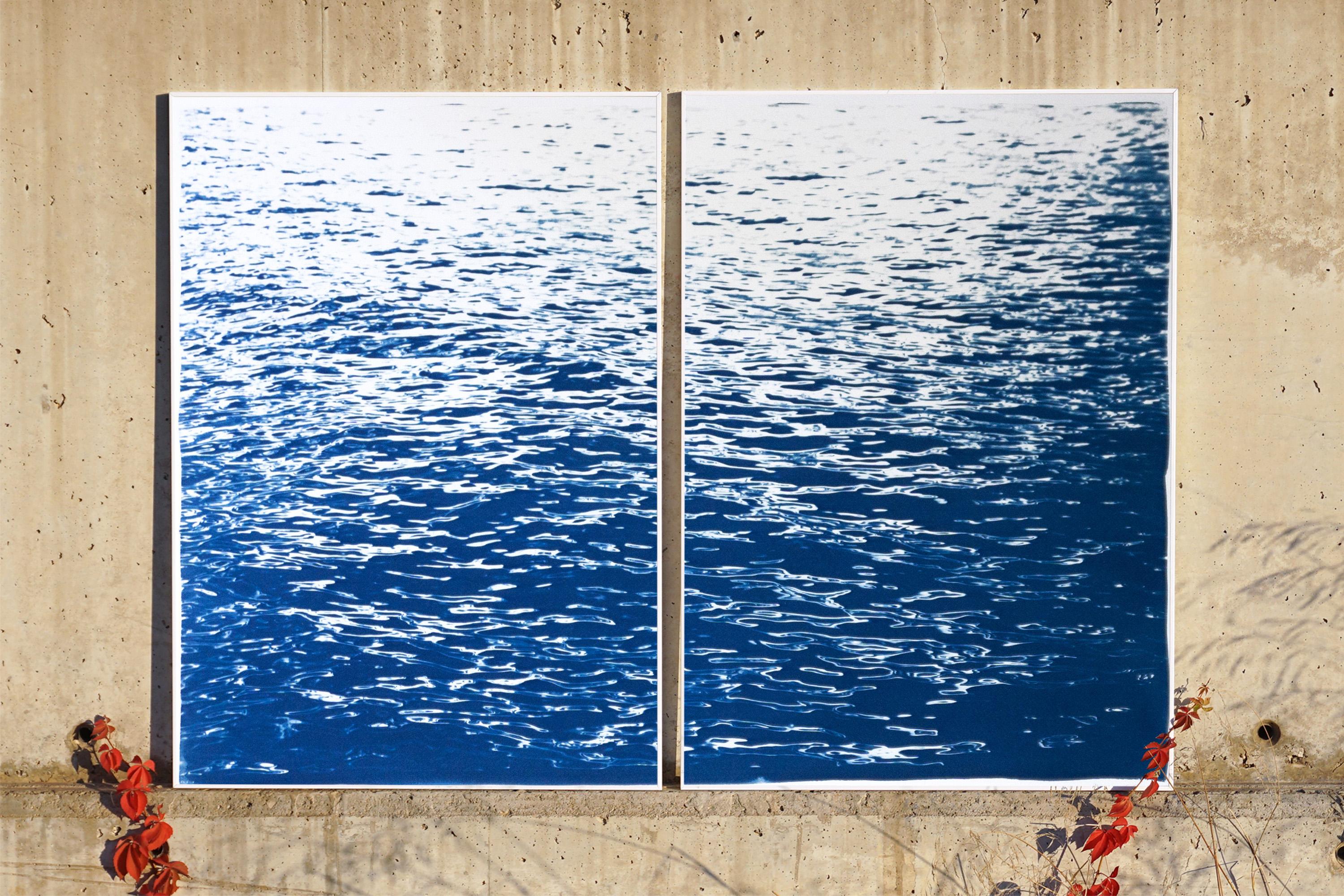 Abstract Large Seascape Diptych of Low Tide, Nautical Cyanotype, Classic Blue   For Sale 3