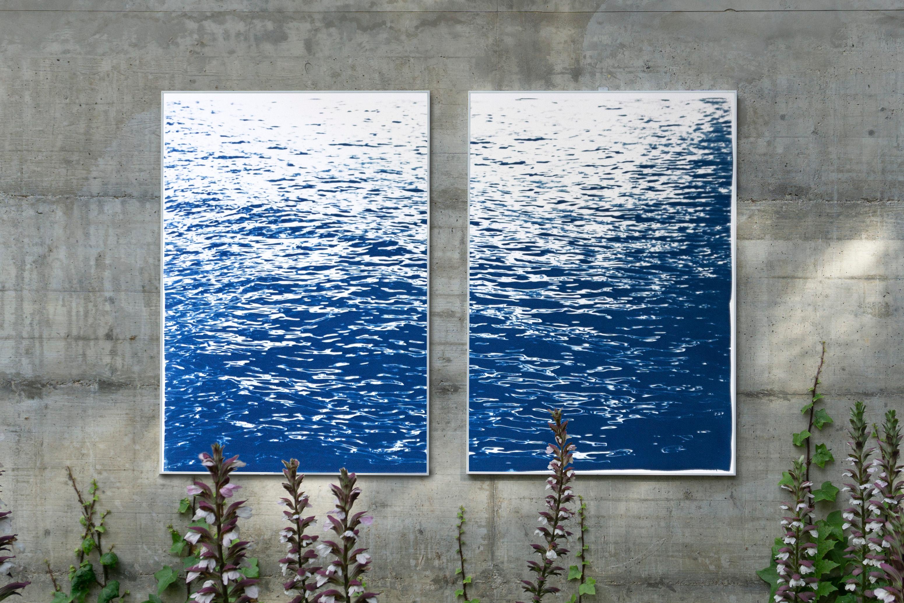 Abstract Large Seascape Diptych of Low Tide, Nautical Cyanotype, Classic Blue   - Minimalist Photograph by Kind of Cyan