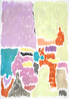 Pistachio and Mauve Blurry Interiors, Art Deco Painting, Abstract Pastel Tones 