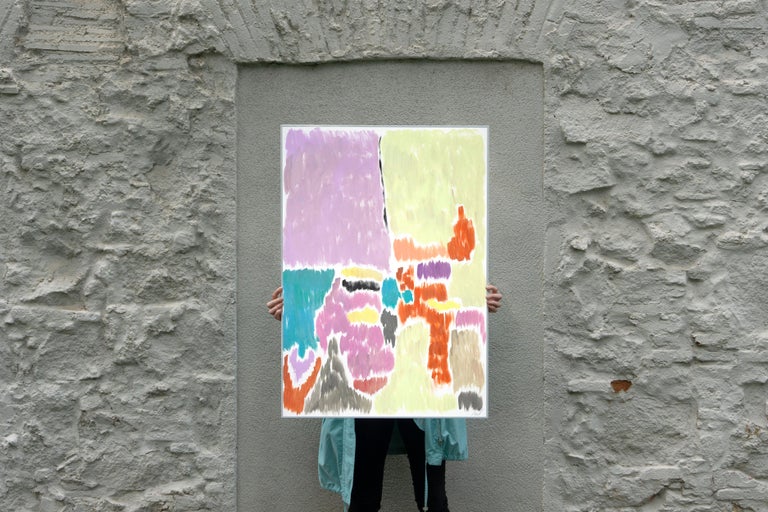 Pistachio and Mauve Blurry Interiors, Art Deco Painting, Abstract Pastel Tones  For Sale 5