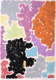 Purple Bougainvilleas, Art Deco Floral Painting in Purple Tones on Paper, 2020 