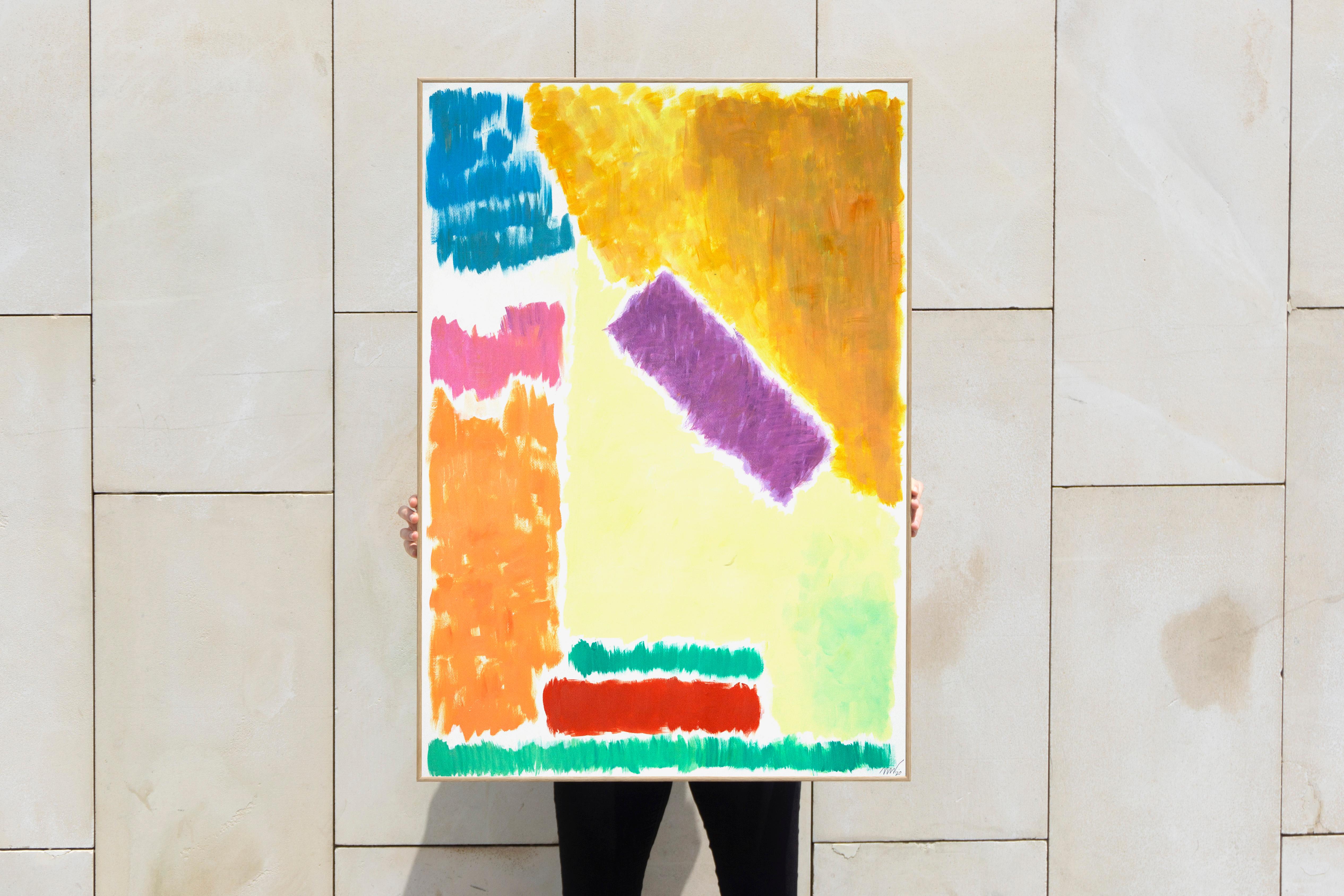 Geometrische Landschaft in Pastell, zeitgenössisches Gemälde auf Papier, 70er Jahre Inspiration (Geometrische Abstraktion), Painting, von Natalia Roman