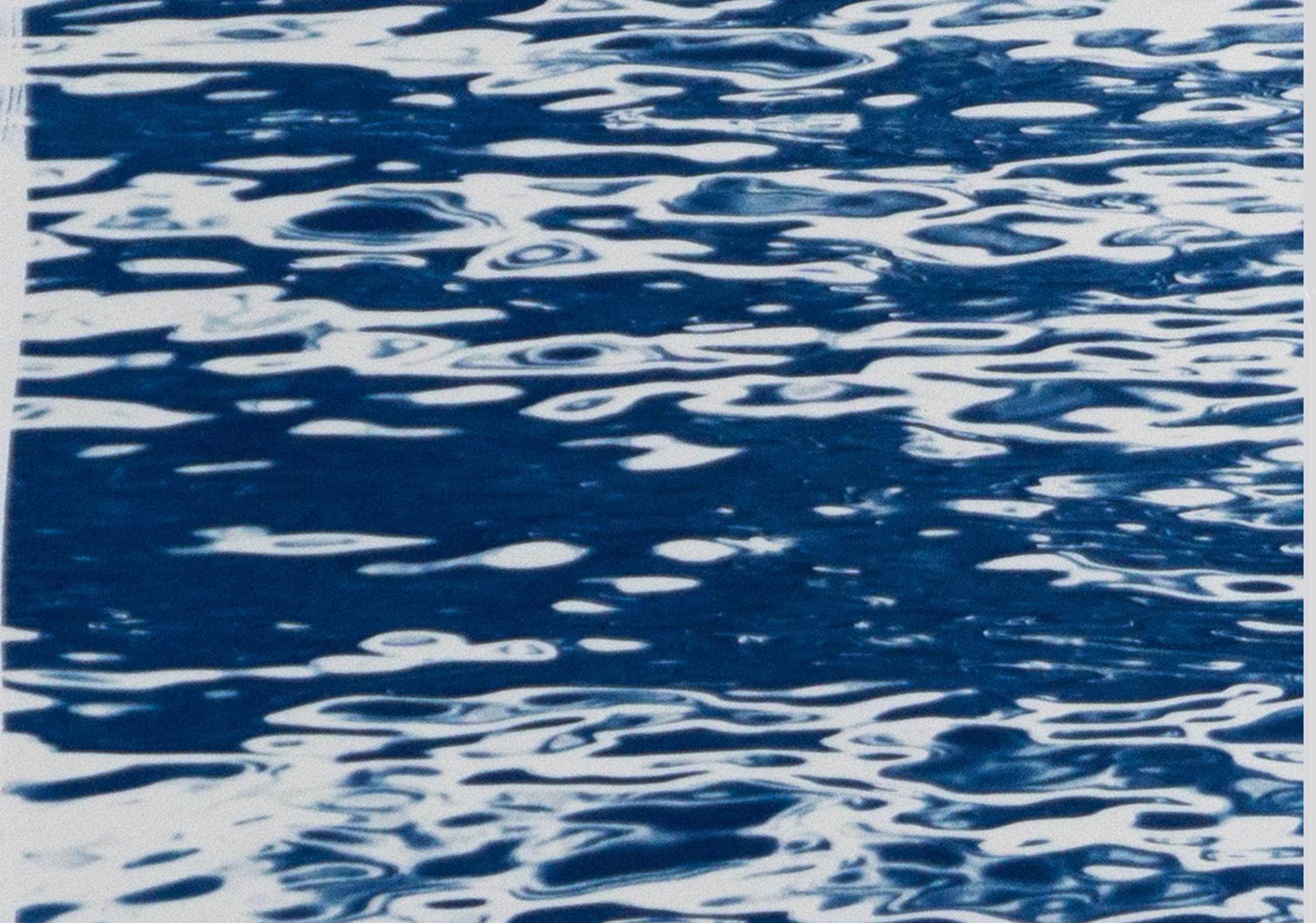Moonlight Ripples over Lake Como, Nautical Cyanotype Triptych of Moving Water 7