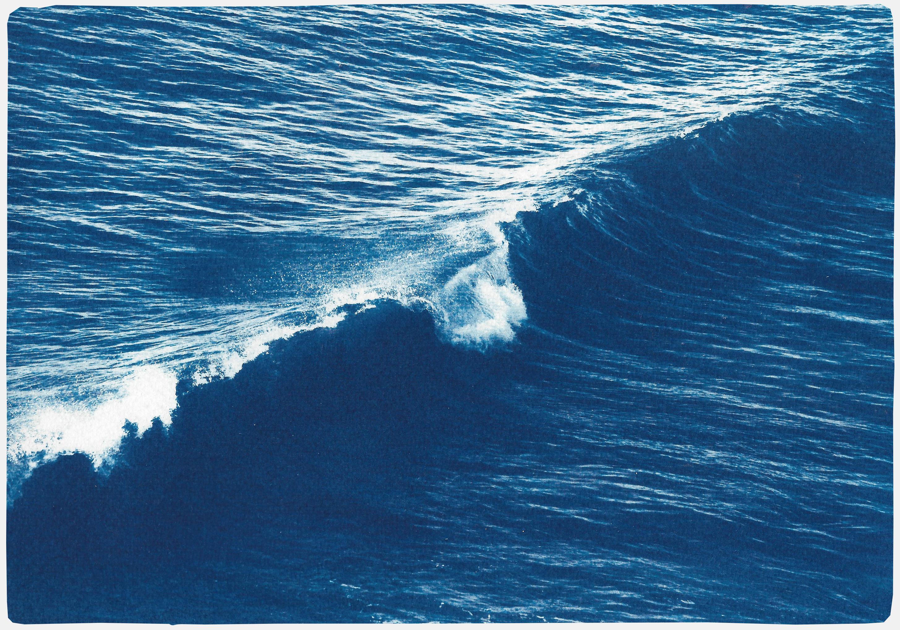 Kind of Cyan Landscape Art - Long Wave in Venice Beach, Nautical Cyanotype, Seascape in Indigo, Coastal Blue 