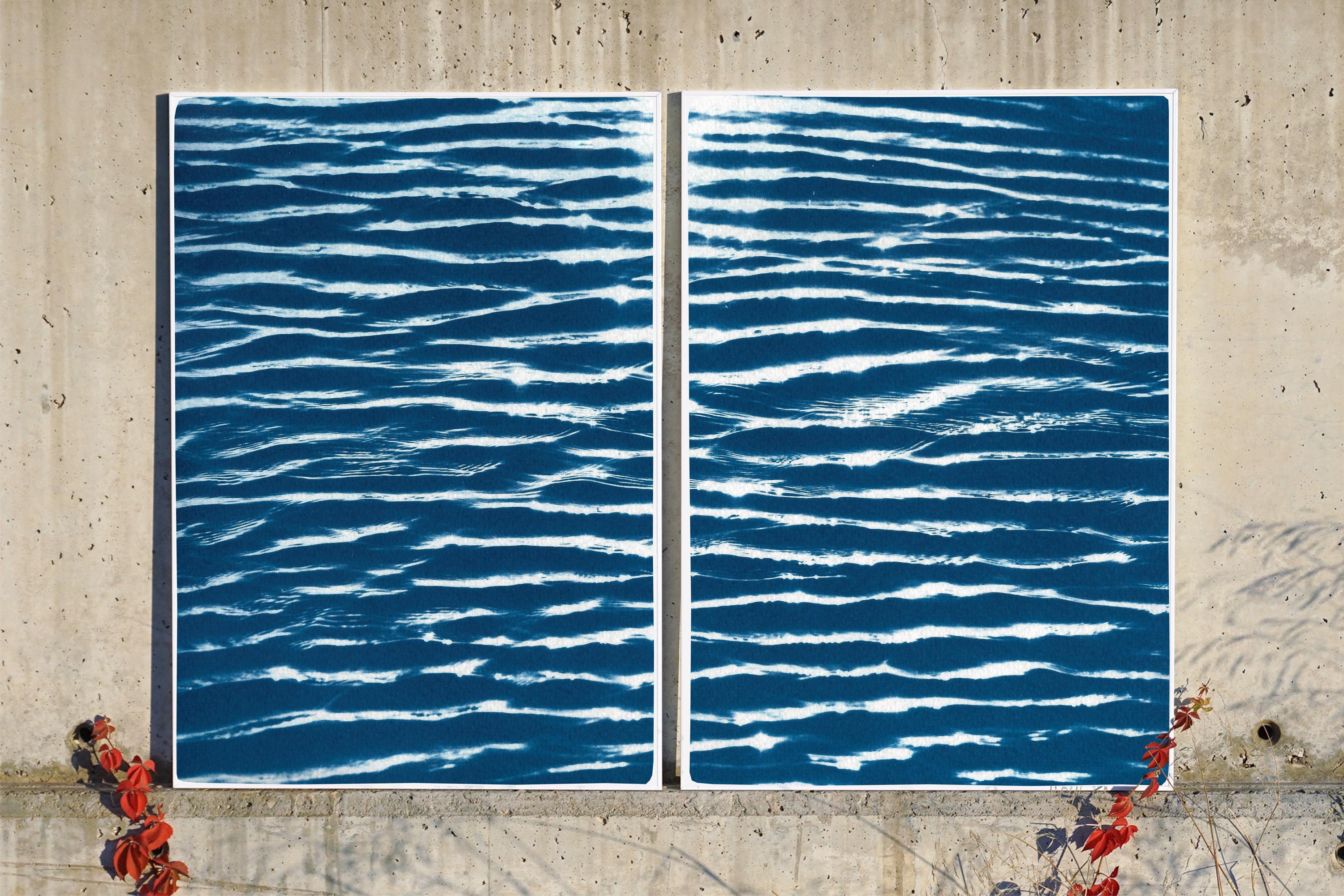 Tranquil Water Patterns, Abstract Nautical Diptych in Blue, Handmade Seascape  For Sale 2