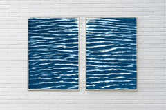 Tranquil Water Patterns, Abstract Nautical Diptych in Blue, Handmade Seascape
