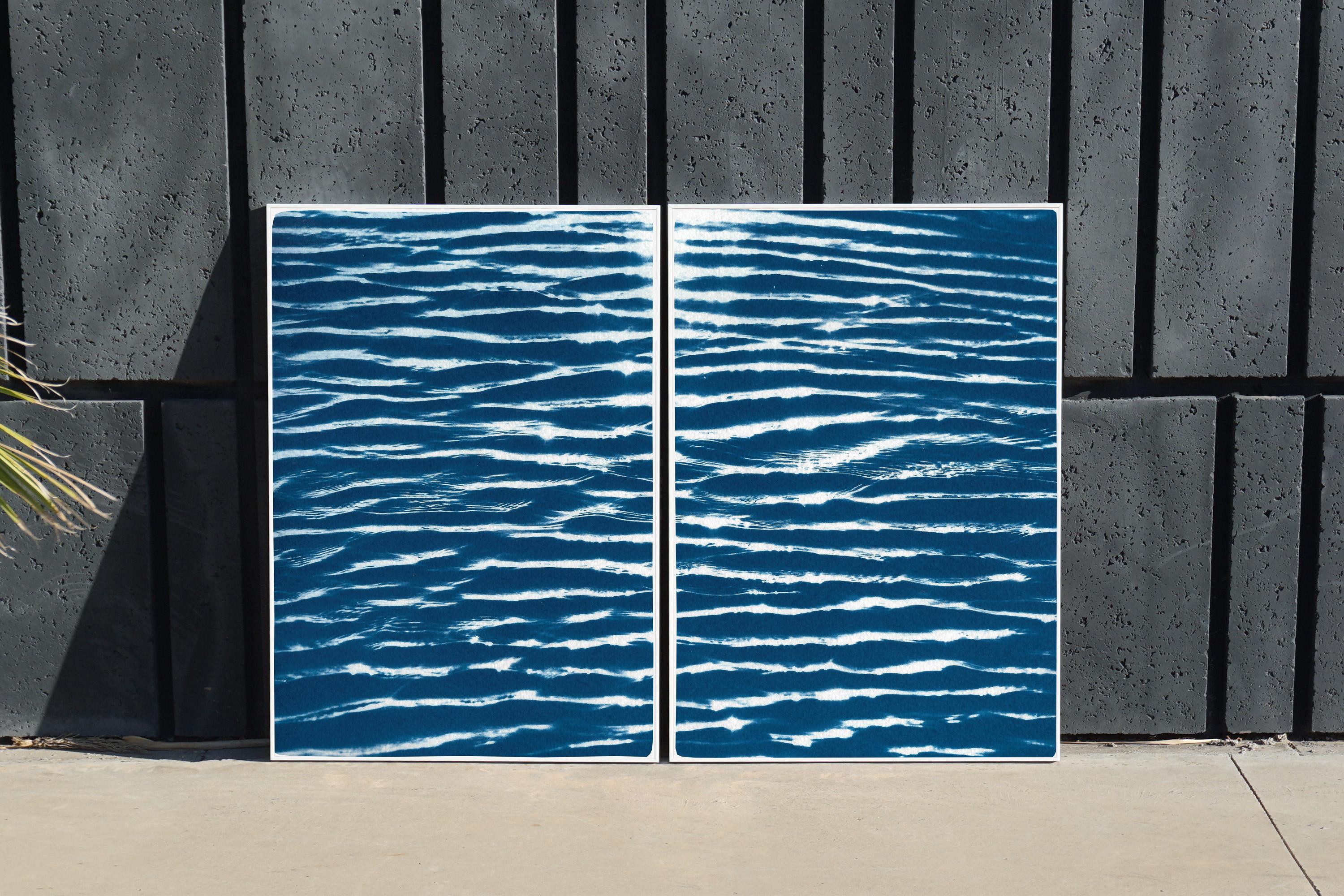 Tranquil Water Patterns, Abstract Nautical Diptych in Blue, Handmade Seascape For Sale 6