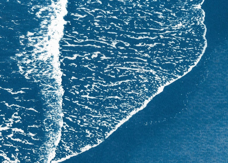 Pacific Foamy Shorelines, Original Cyanotype on Paper, Exquisite Blue and White  For Sale 1