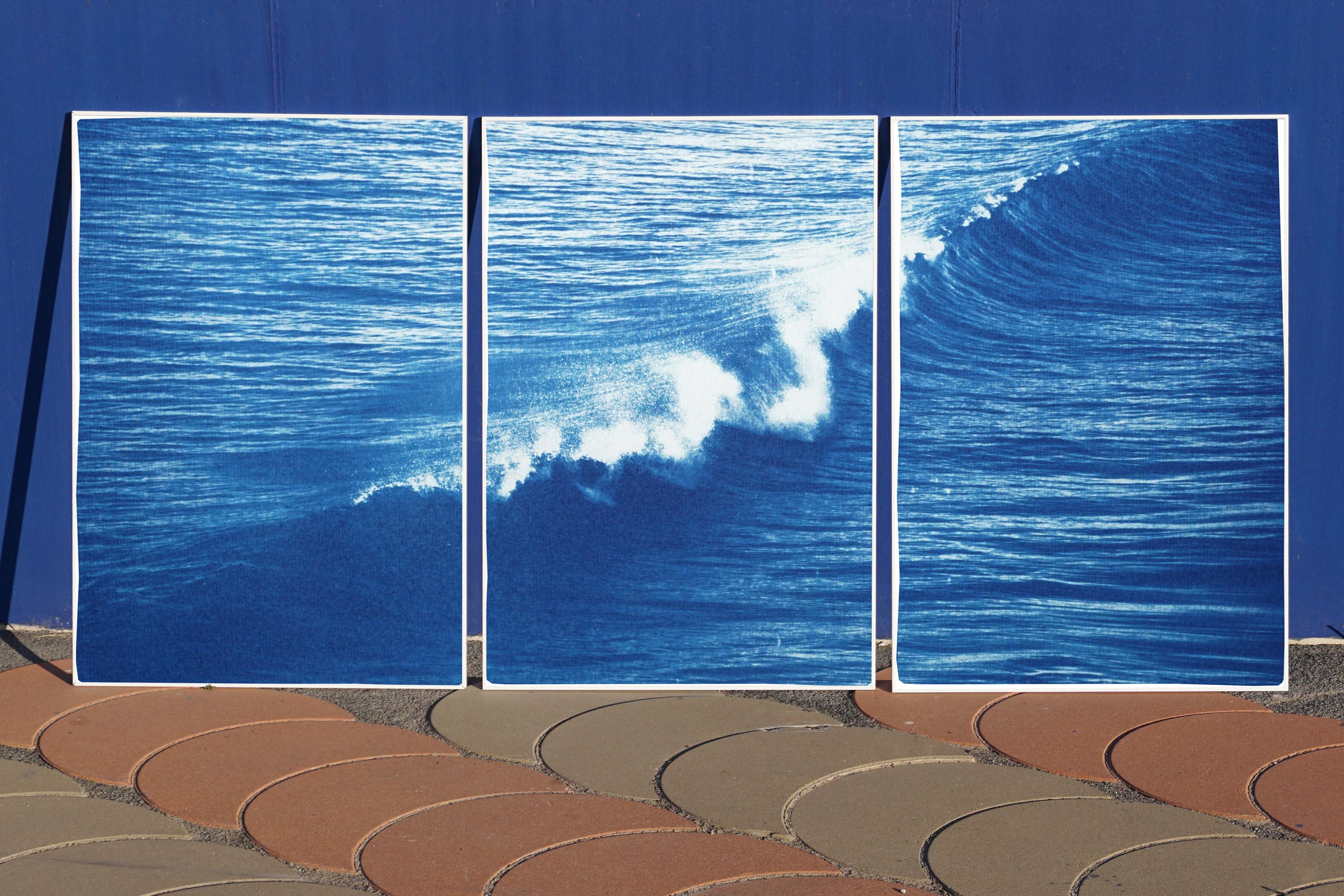 Colossal Seascape Triptych of Crashing Wave in Los Angeles, Exclusive Cyanotype 2