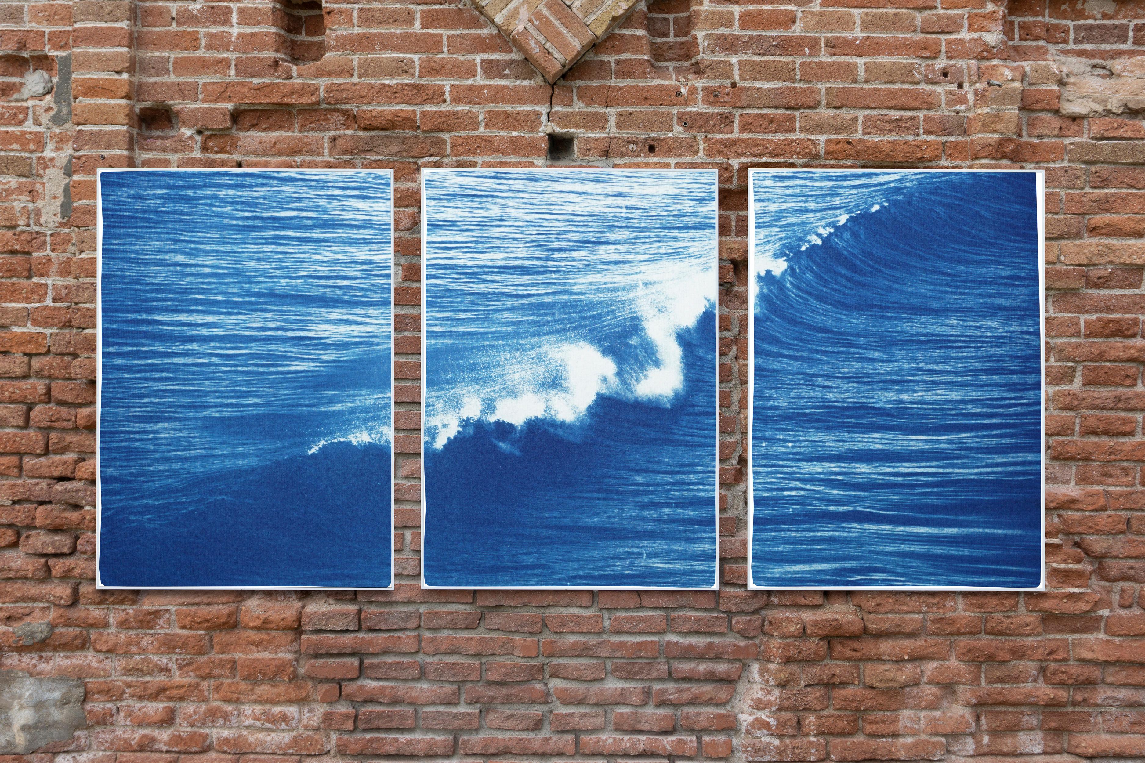 Colossal Seascape Triptych of Crashing Wave in Los Angeles, Exclusive Cyanotype 3