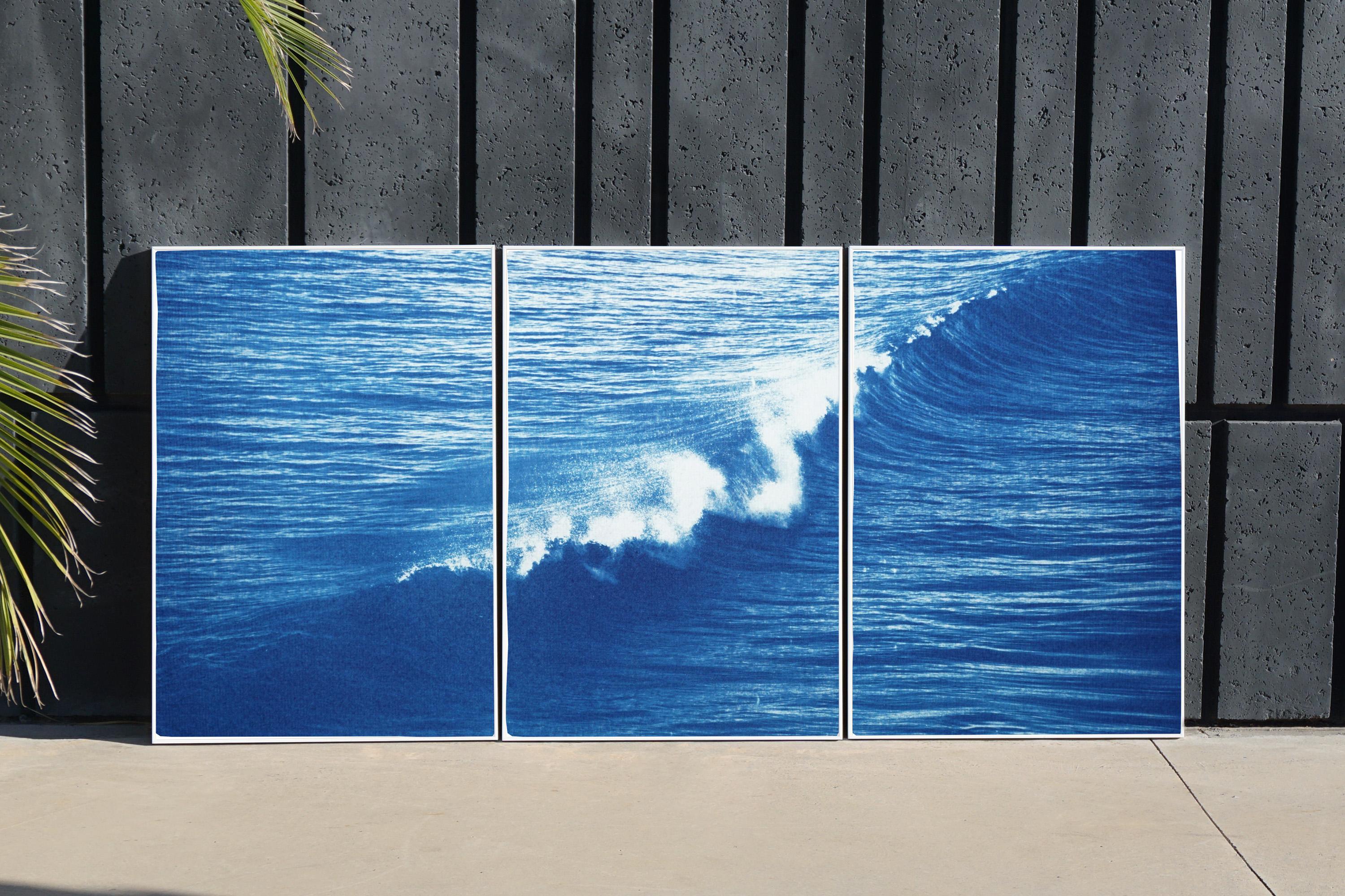 Colossal Seascape Triptych of Crashing Wave in Los Angeles, Exclusive Cyanotype 4