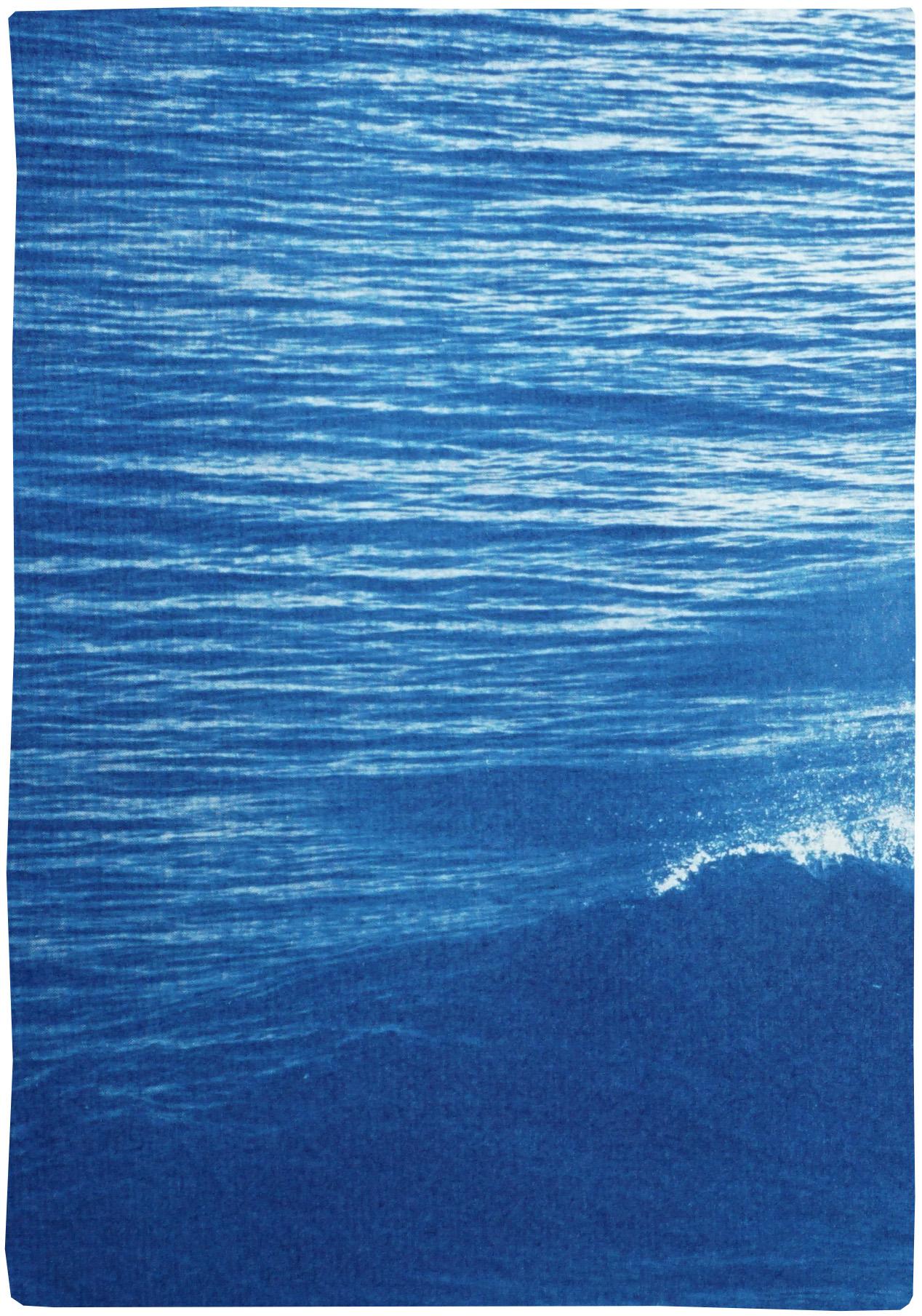 Colossal Seascape Triptych of Crashing Wave in Los Angeles, Exclusive Cyanotype - Blue Landscape Painting by Kind of Cyan