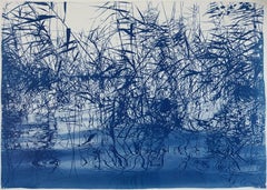 Mystic Louisiana Marsh, Cyanotype on Watercolor Paper, 100x70cm, Blue Landscape