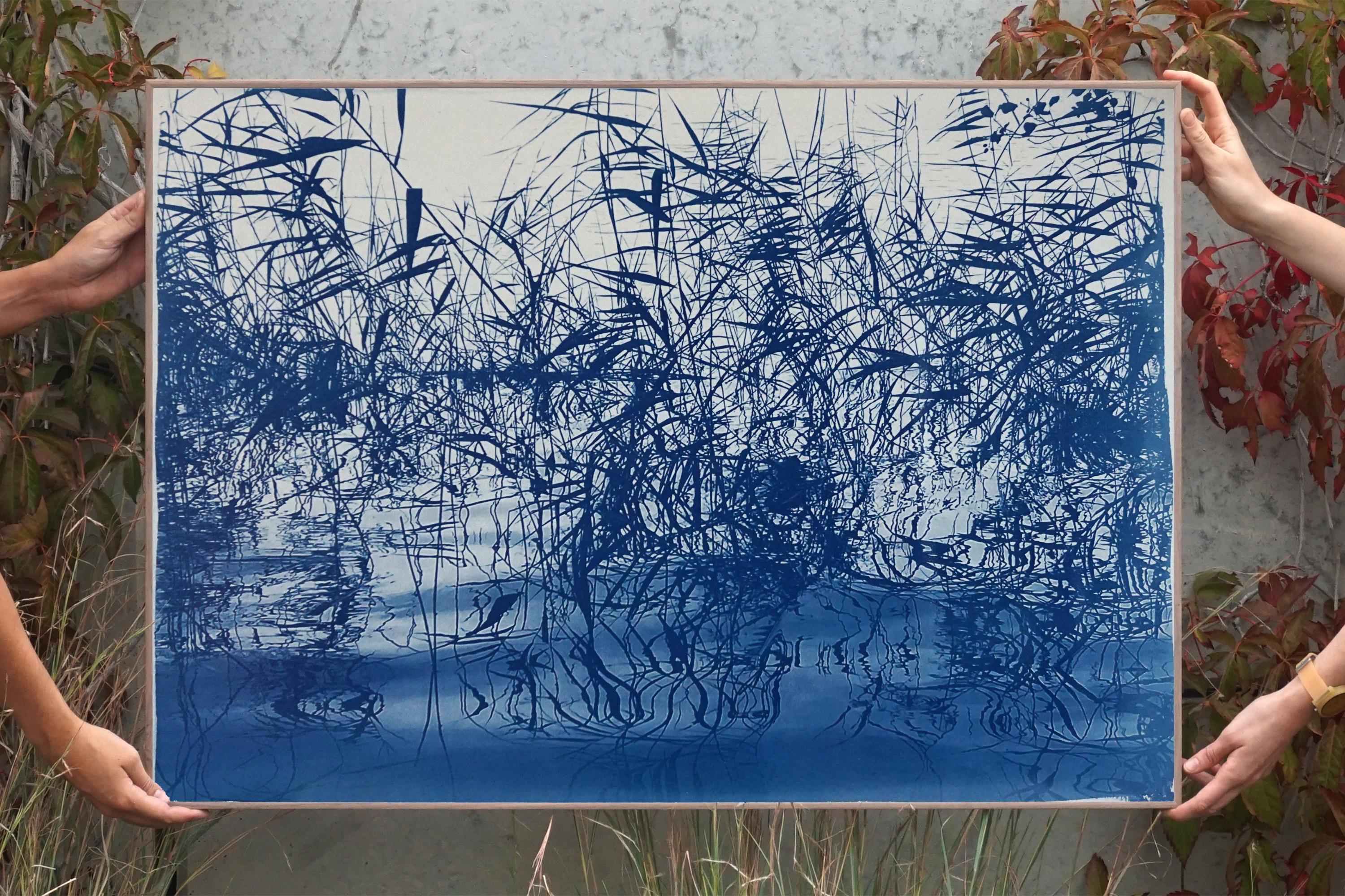 Mystic Louisiana Marsh, Cyanotype on Watercolor Paper, 100x70cm, Blue Landscape  2