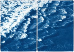 Rolling Waves vor Sidney, Meereslandschaft Diptychon Cyanotyp, australische Küste, Indigo