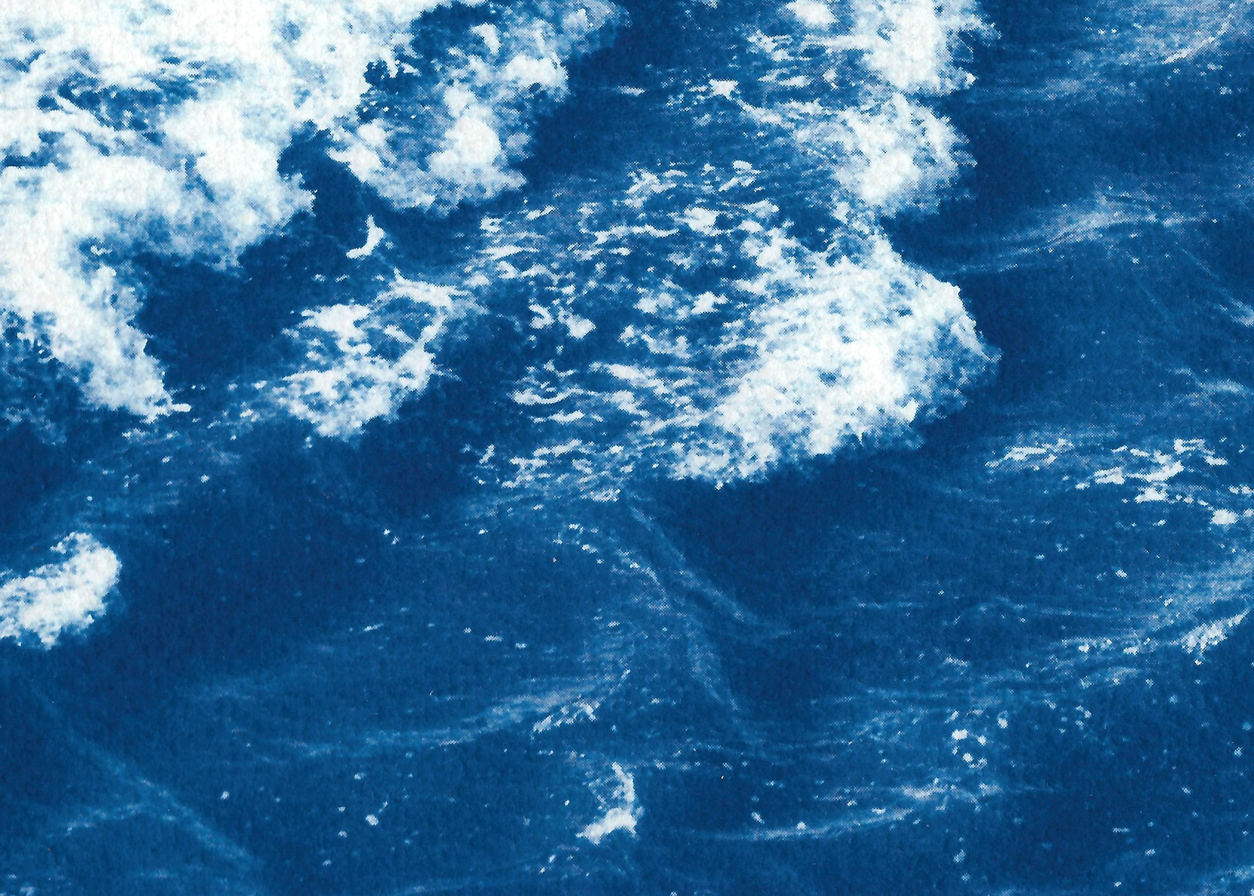 Rolling Waves off Sidney, Seascape Diptych Cyanotype, Australian Coast, Indigo 1