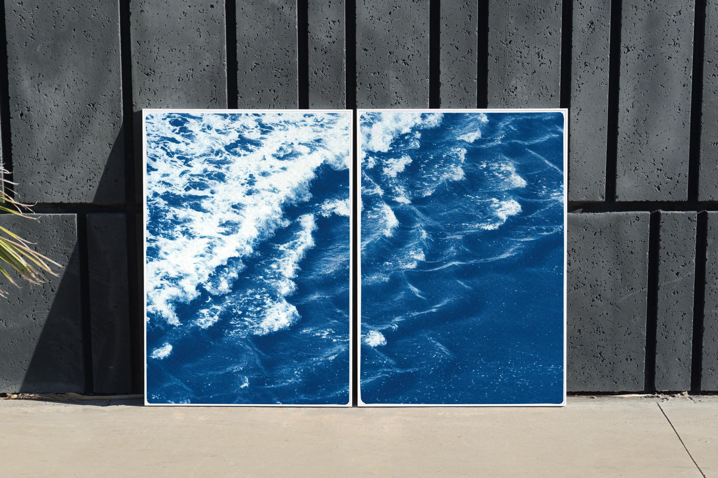 Rolling Waves off Sidney, Seascape Diptych Cyanotype, Australian Coast, Indigo 4