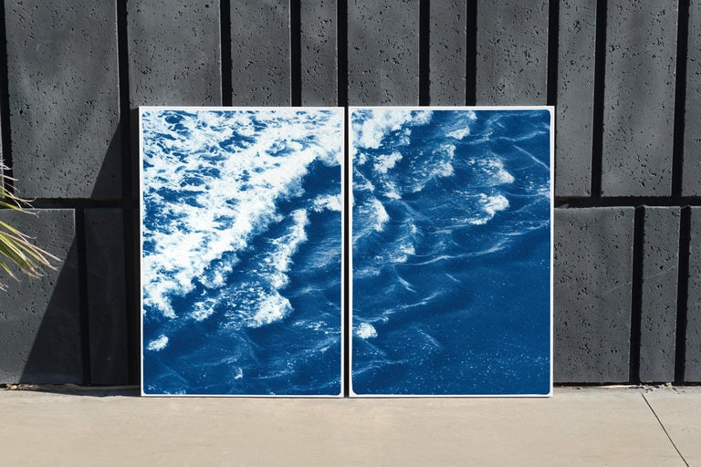 Rolling Waves off Sidney, Seascape Diptych Cyanotype, Australian Coast, Indigo For Sale 6