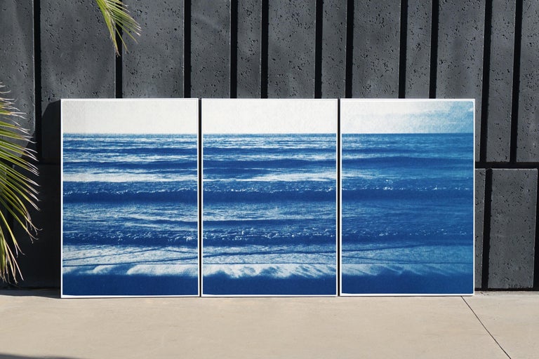 Pacific Beach Horizon, Nautical Triptych Cyanotype, White and Blue Seascape, Zen - Contemporary Print by Kind of Cyan
