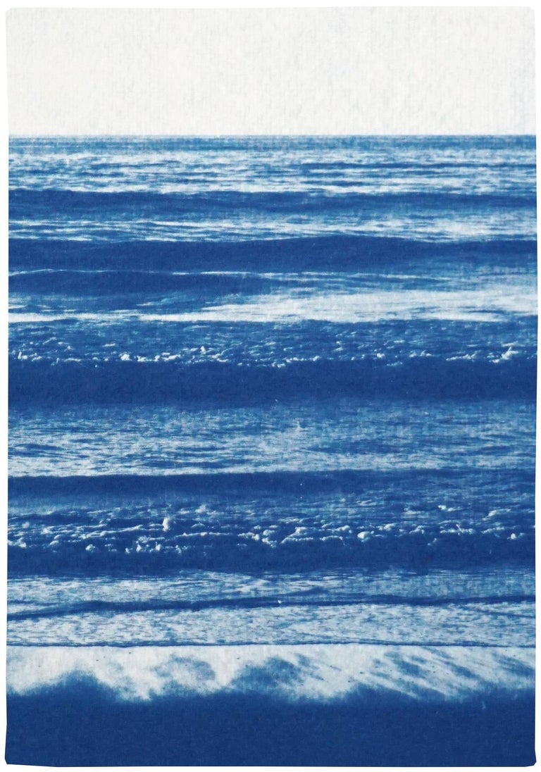 Pacific Beach Horizon, Nautical Triptych Cyanotype, White and Blue Seascape, Zen For Sale 1