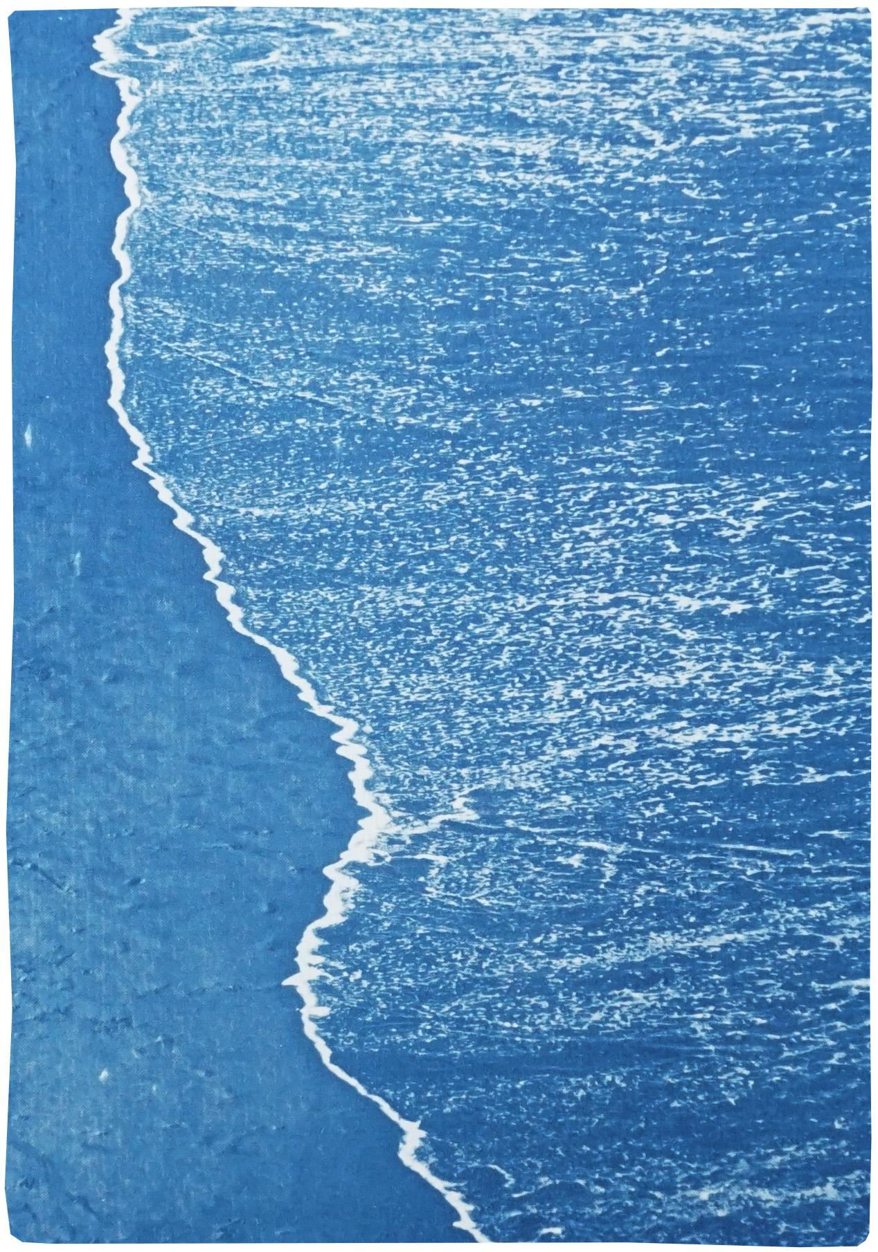 Blue Subtle Seascape of Calm Costa Rica Shore, Minimal Triptych Cyanotype  1