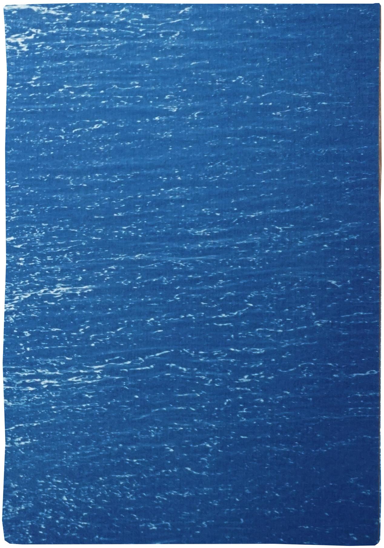 Blue Subtle Seascape of Calm Costa Rica Shore, Minimal Triptych Cyanotype  2
