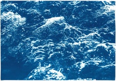 Pool Water Bubbles, White and Blue Abstract Shapes, Nautical Cyanotype 70s Style