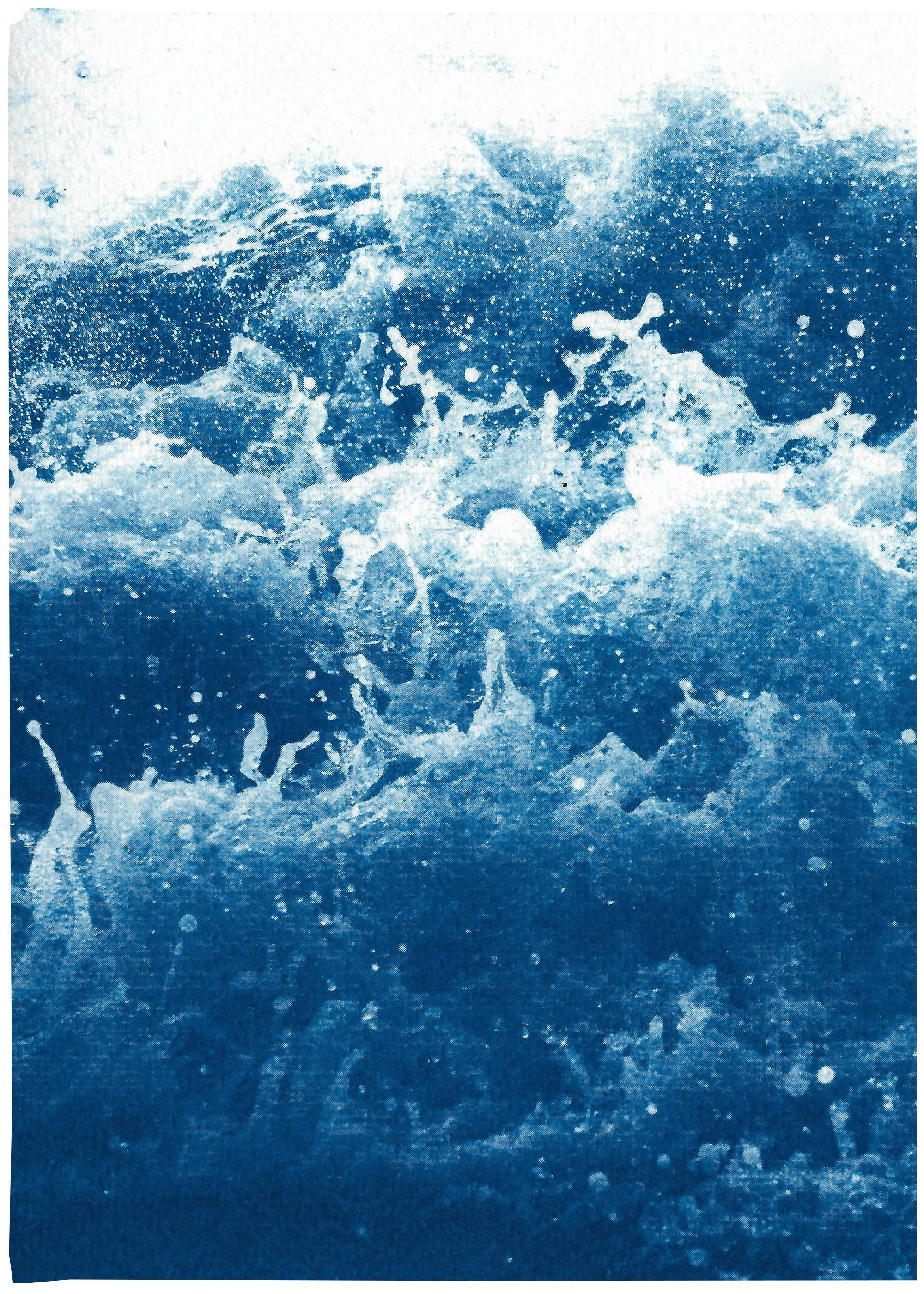 Tempestuous Tidal in Blue, Stormy Seascape Diptych, Cyanotype Print, Maker, Blue 2