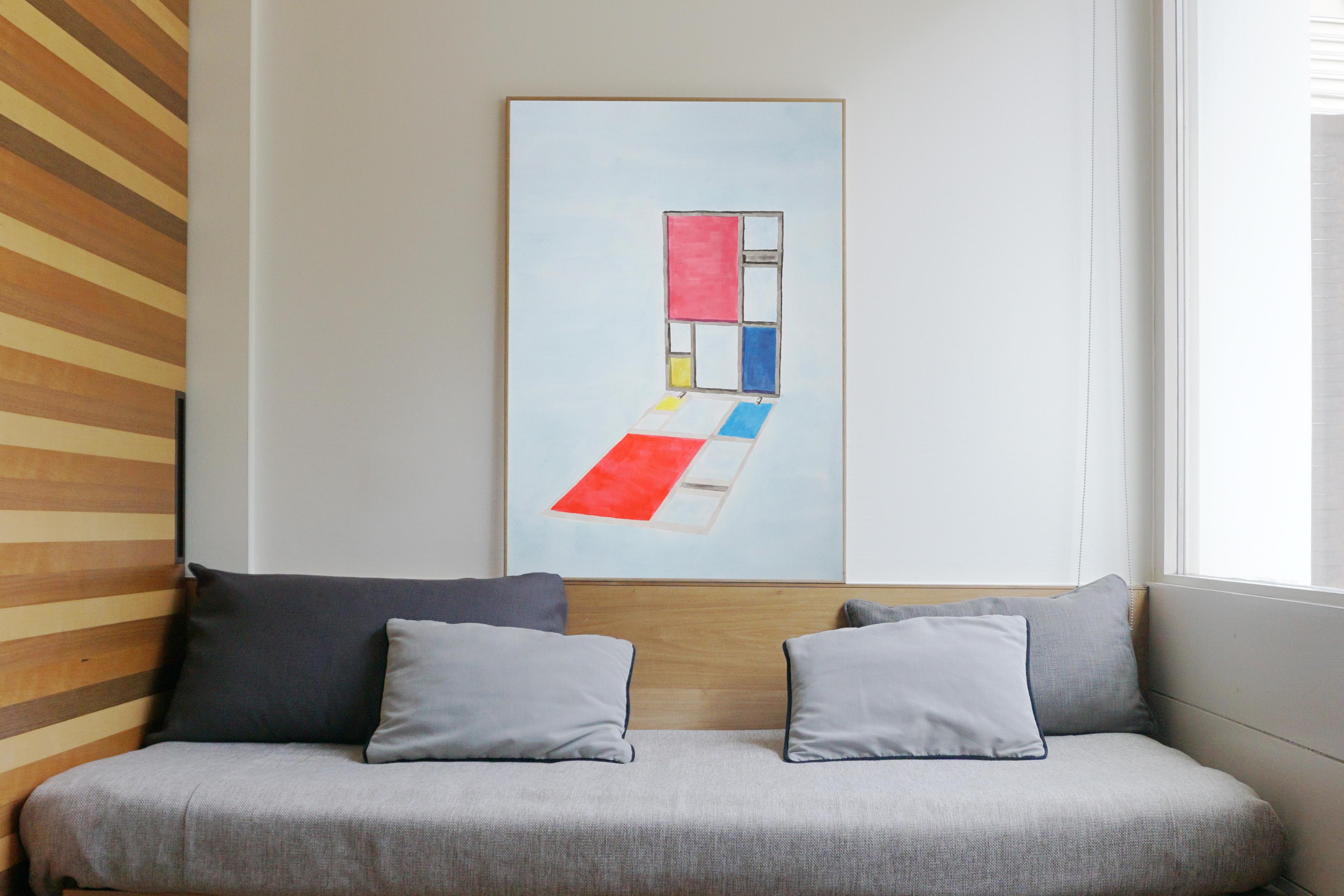 Mondrian Screen Divider, Contemporary Painting on Paper, Modern Architecture  - Gray Figurative Painting by Ryan Rivadeneyra