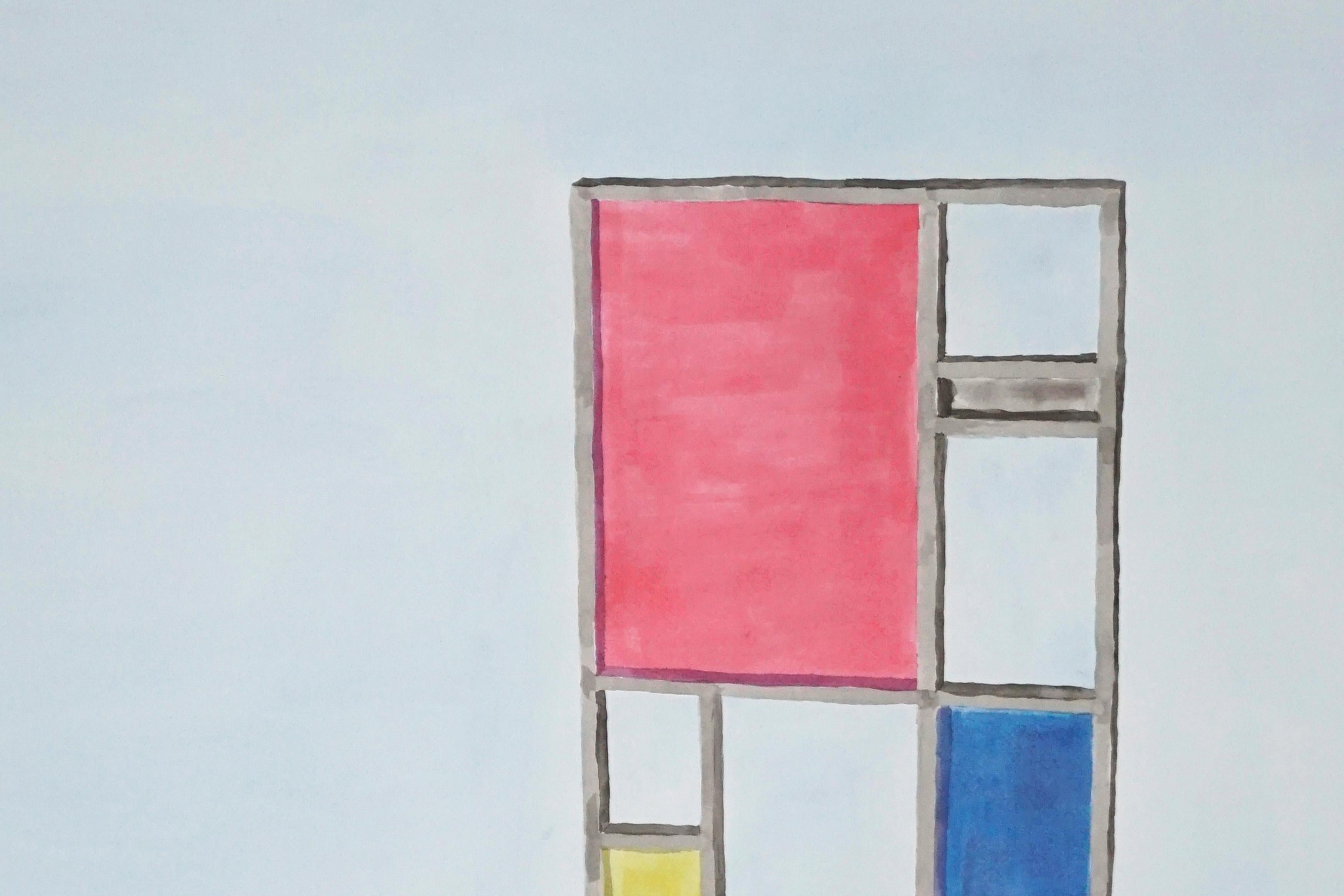 Mondrian Screen Divider, Contemporary Painting on Paper, Modern Architecture  1