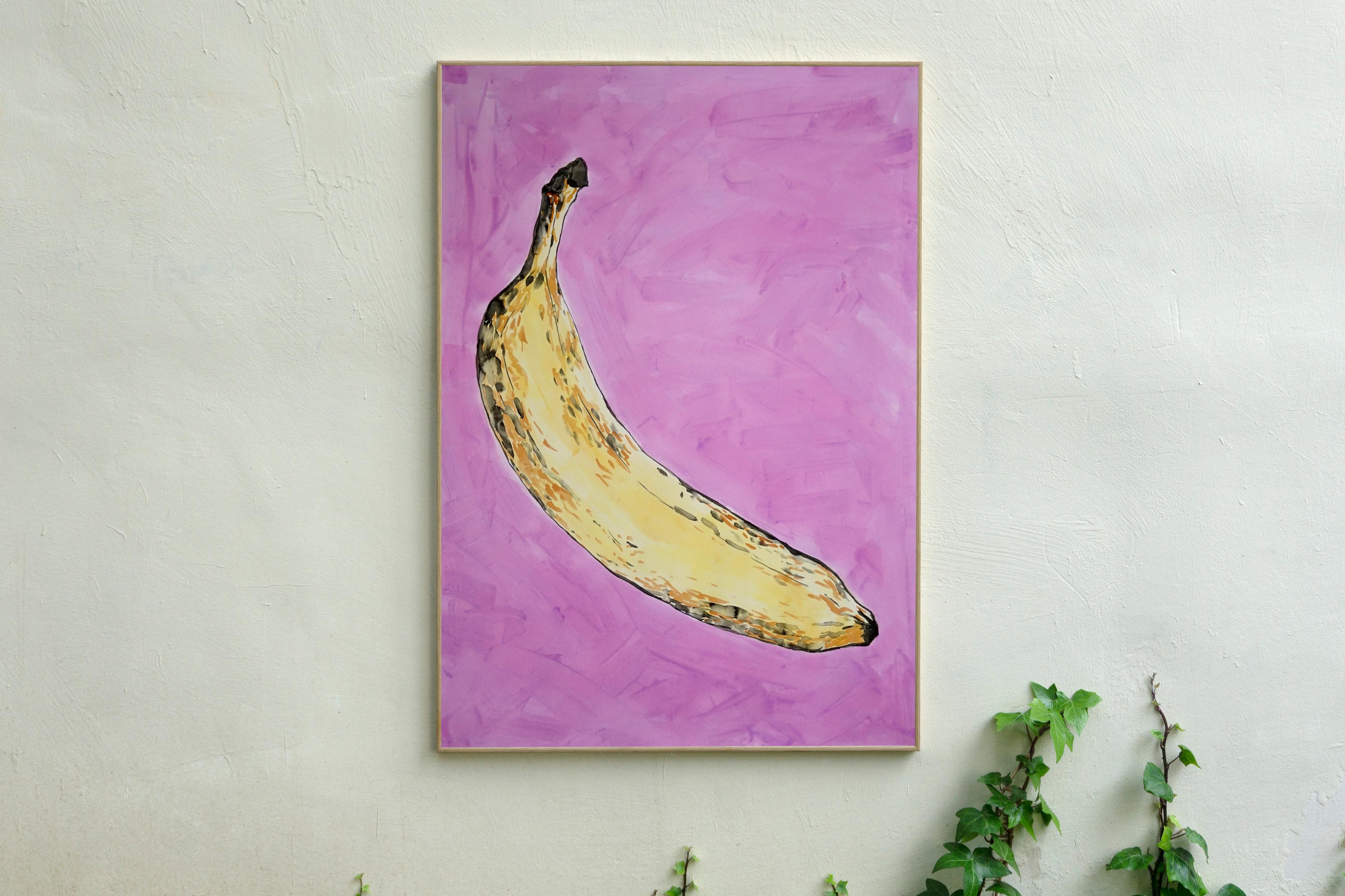 Yellow Banana on Purple, Contemporary Still-Life Painting, Watercolor on Paper 2