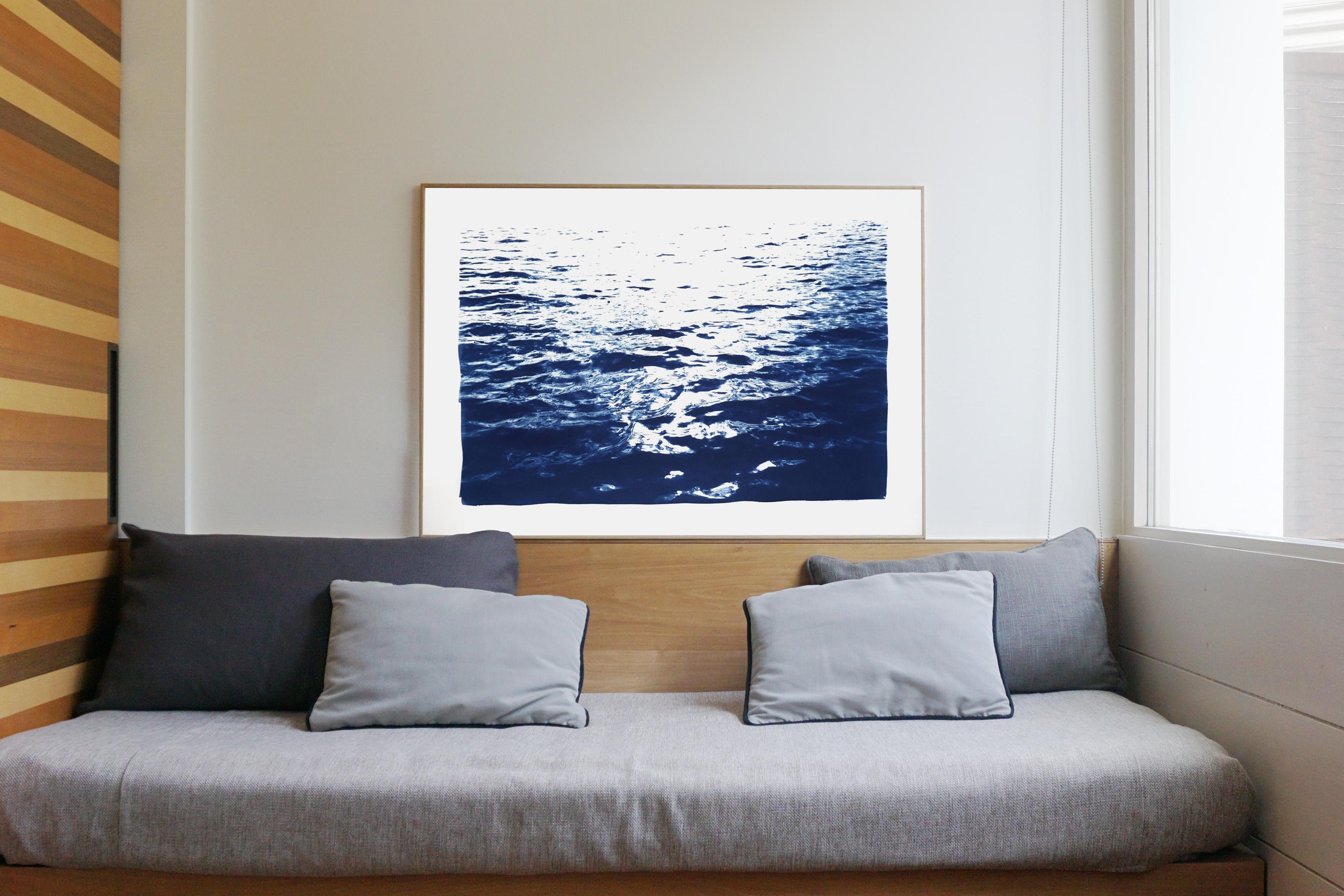 Bright Sunrise Bay, Handmade Cyanotype on Paper, Classic Nautical, Blue Navy  - Photograph by Kind of Cyan