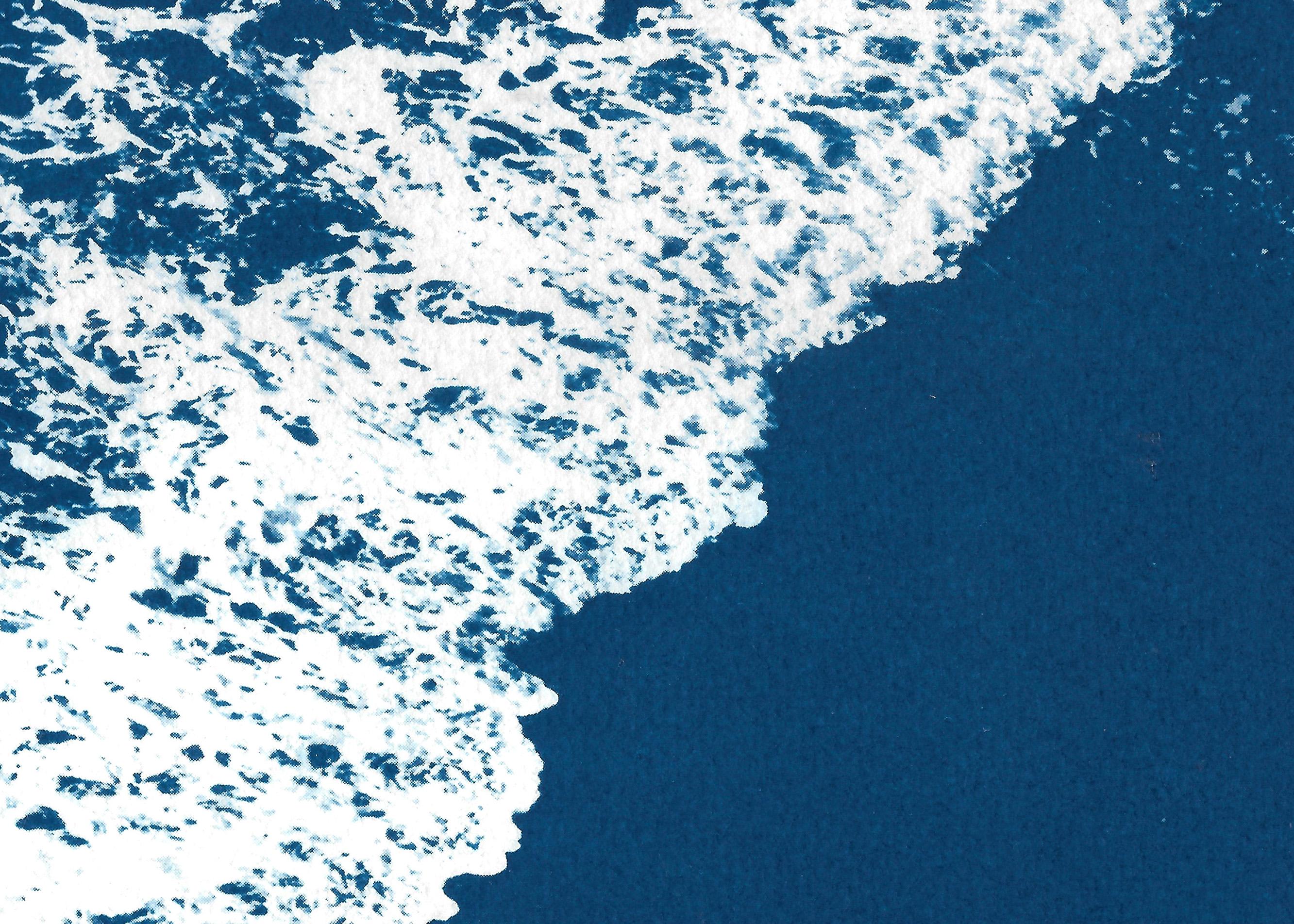 Nautical Diptych of Deep Blue Sandy Shore, Original Cyanotype, Minimal Seascape 2