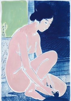 Hashiguchi Goyo Inspired Ukiyo-e, Nude Cyanotype, Handmade Painting Touch, 2021