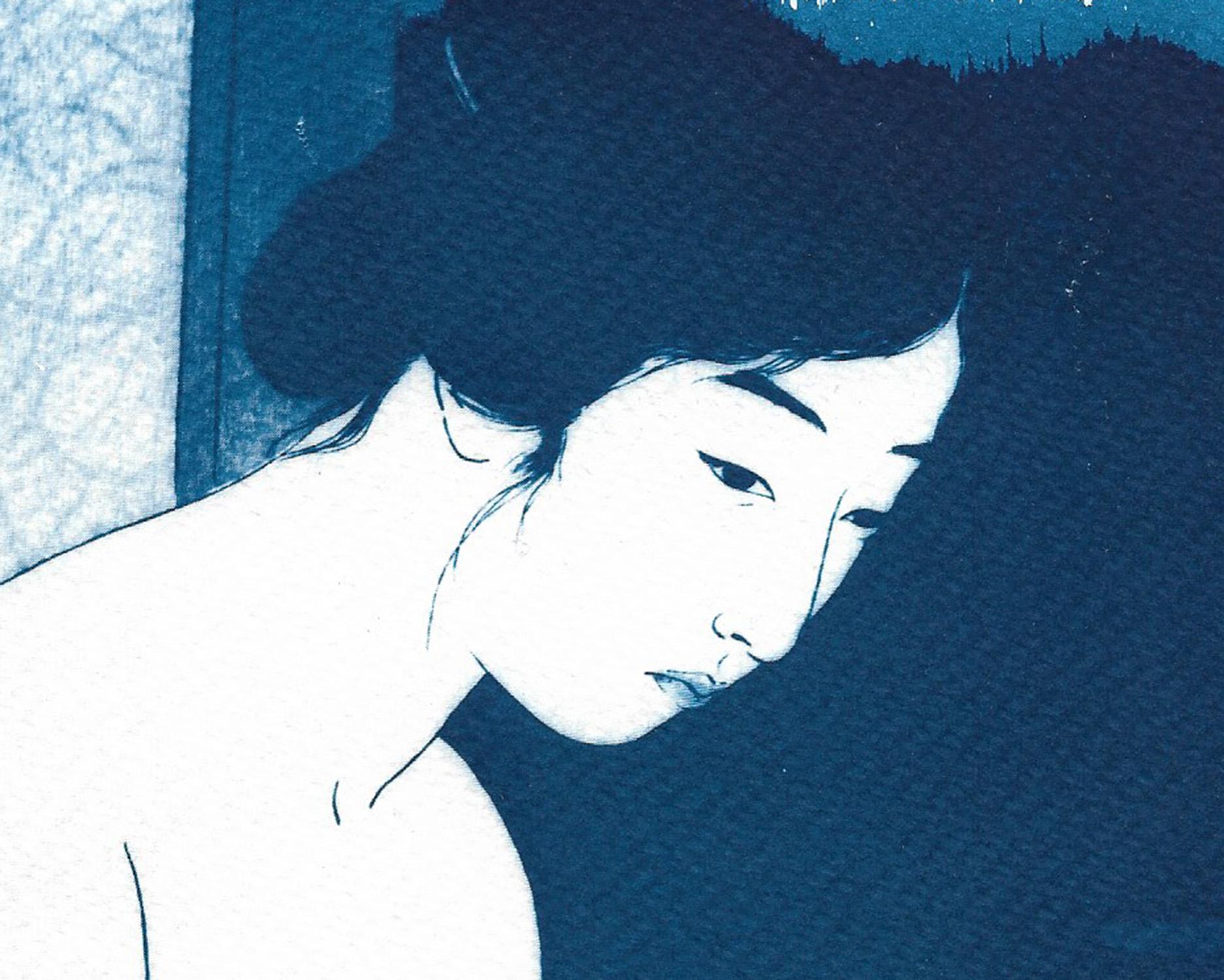 Hashiguchi Goyo Inspired Ukiyo-e, Nude Cyanotype, Handmade Japanese Scene, 2021 - Old Masters Print by Kind of Cyan