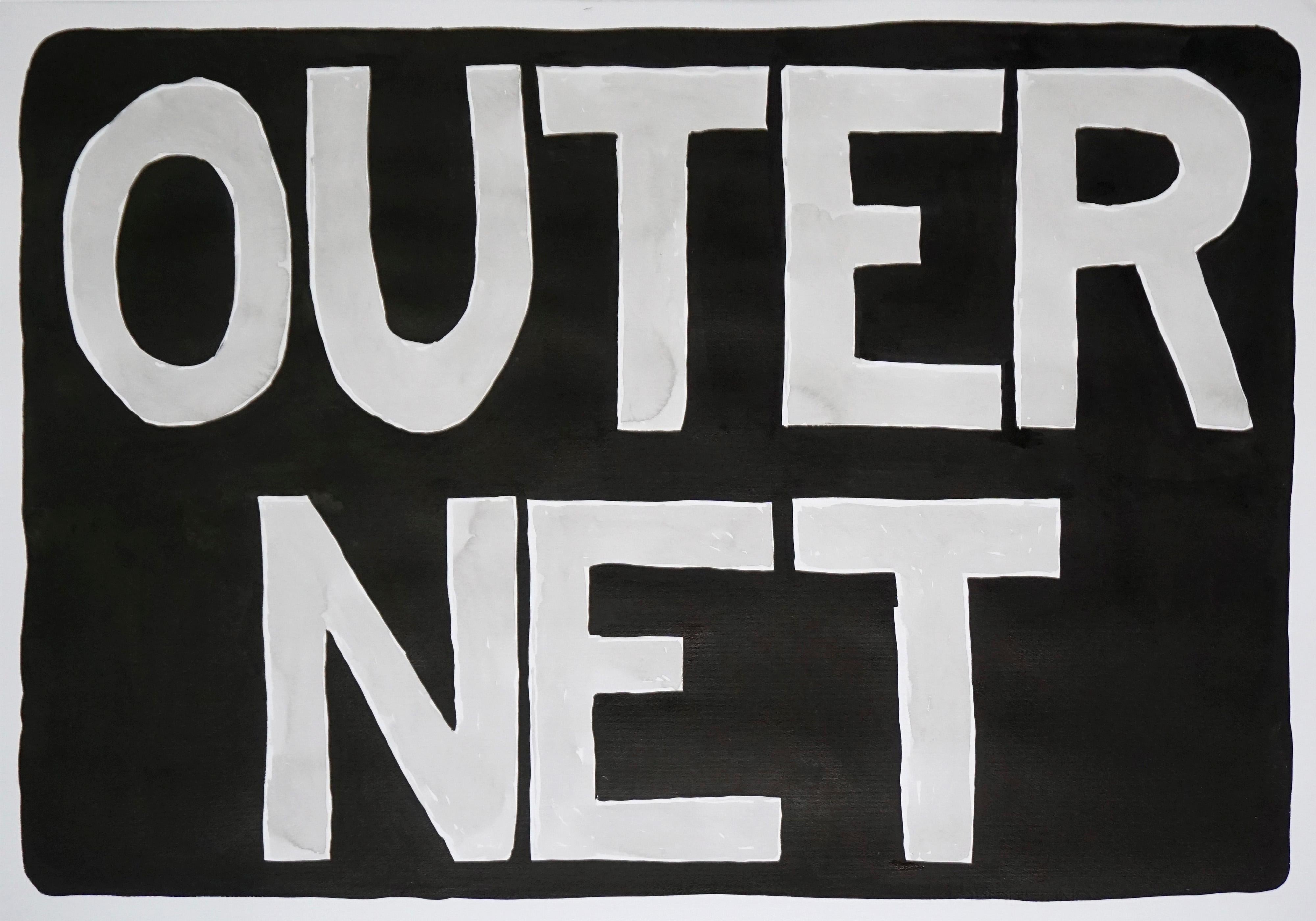 OuterNet, Internet Era Urban Style Painting, Hand Painted Chinese Black Ink 