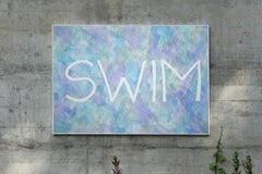 Swim, Summer Fresh Painting on Paper, Word Art Pastel Tones Typography in Purple