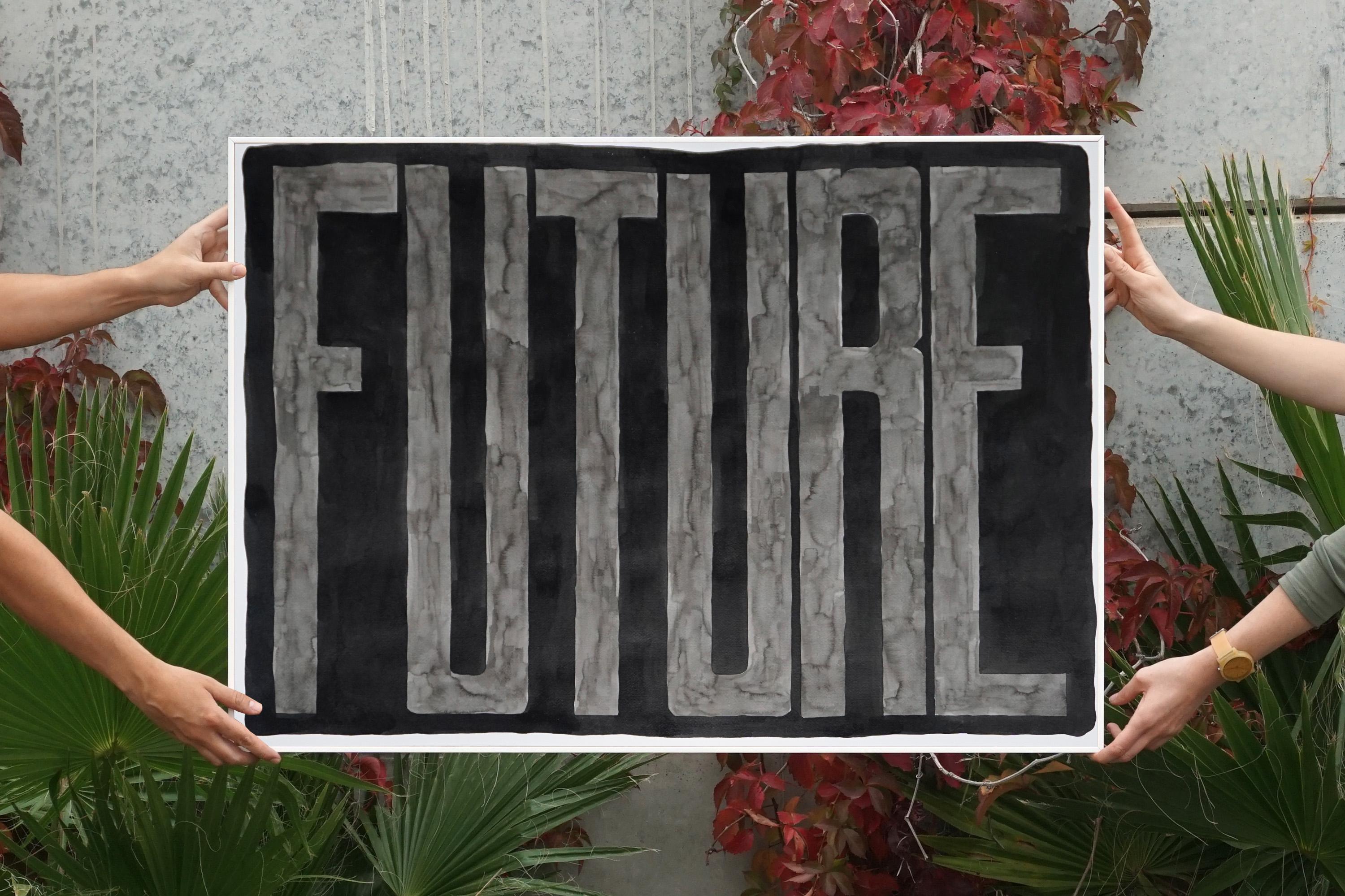 Future, Black and Grey Type Dark Chinese Ink on Watercolor Paper, Word Art  2021 2