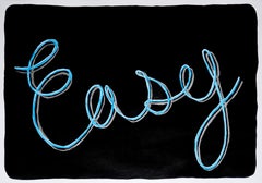 Fácil, pintura caligráfica de fondo negro sobre papel, arte de la palabra, azul cielo, gris
