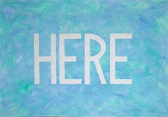 Here, Fresh Painting on Paper, Blue Word Art Pastel Tones Typography in Purple