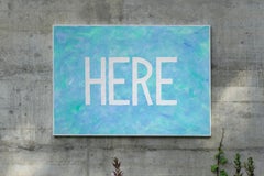 Here, Fresh Painting on Paper, Blue Word Art Pastel Tones Typography in Purple