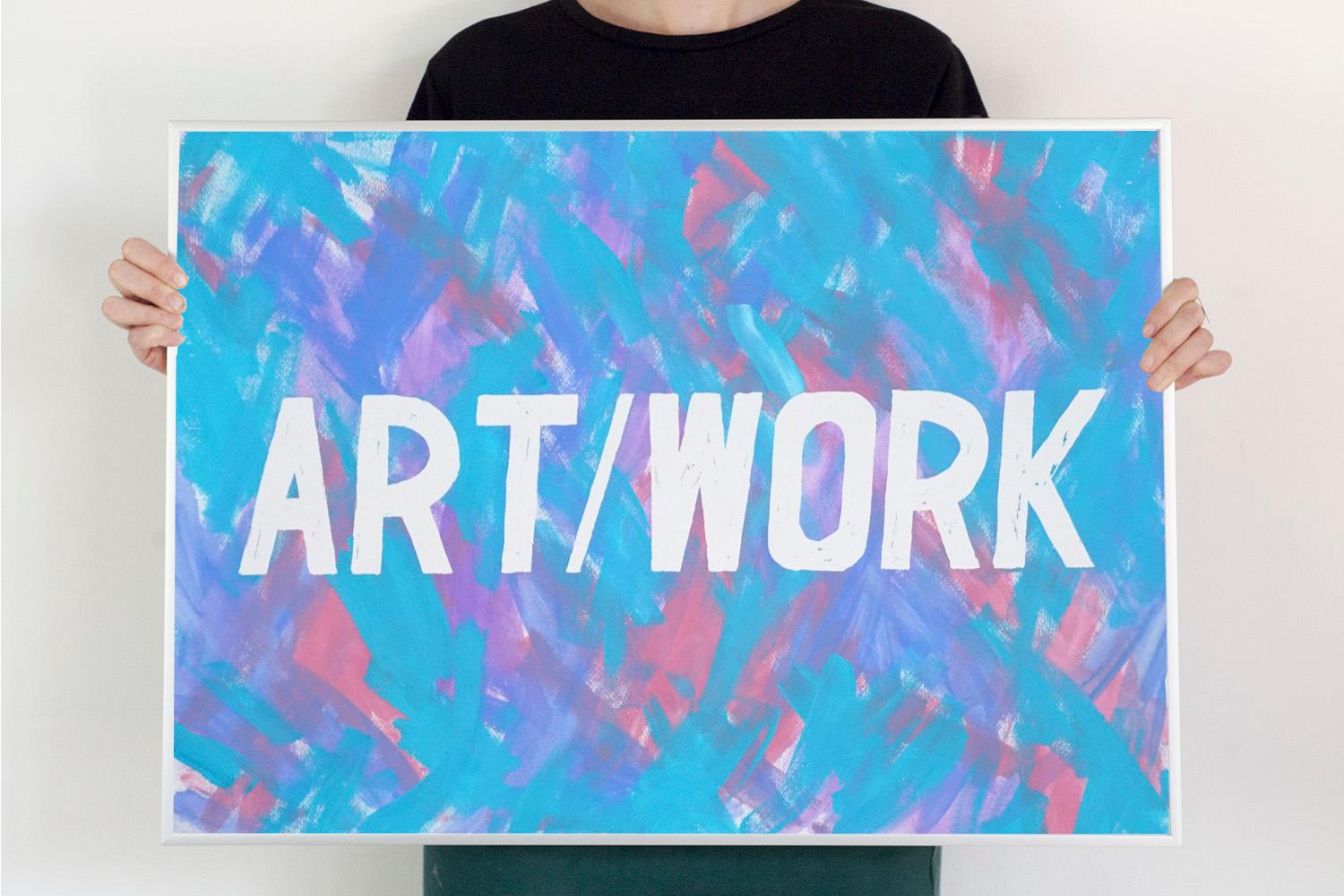 Kunst - Arbeit, Wort Kunst Kalligraphie Malerei, Acryl Vivid Blau, Kühle Töne – Painting von Ryan Rivadeneyra