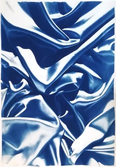 Classic Blue Silk Pattern on Watercolor Paper, Original Cyanotype, Large Format