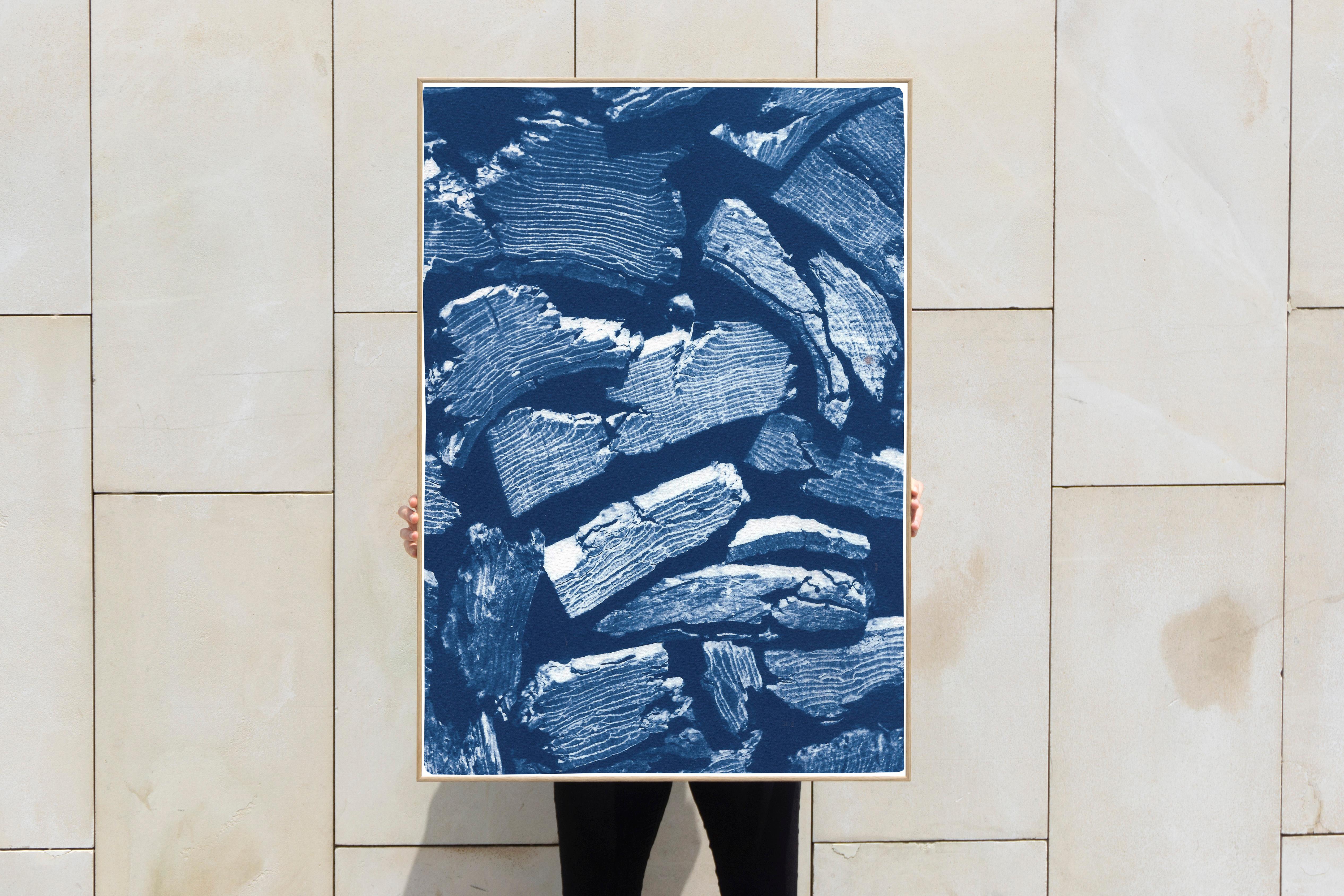 This is an exclusive handprinted limited edition cyanotype of a beautiful wood pile. 

Details:
+ Title: Knife Wood Texture
+ Year: 2021
+ Edition Size: 100
+ Stamped and Certificate of Authenticity provided
+ Measurements : 70x100 cm (28x 40 in.),