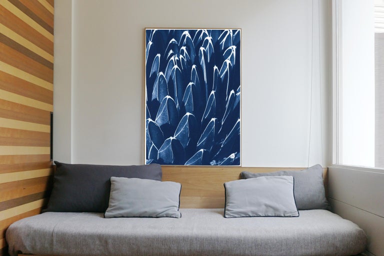 Botanical Cyanotype Print of Fractal Blue Cactus, Pattern, Modern Still-Life For Sale 1