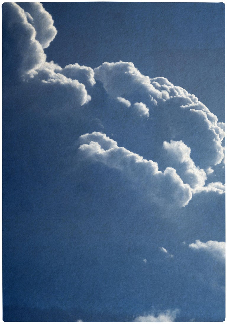 Diptych of Floating Clouds, Blue Tones Sky Scene Cyanotype Print of Silky Shapes For Sale 1
