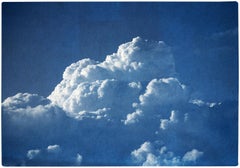 Majestic Cloudy Sky, Handmade Cyanotype Print on Watercolor Paper, Blue Nature