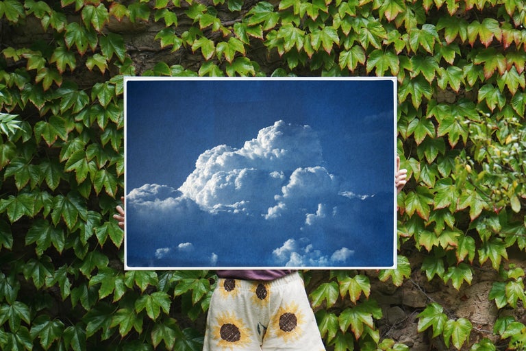 Majestic Cloudy Sky, Handmade Cyanotype Print on Watercolor Paper, Blue Nature  For Sale 2