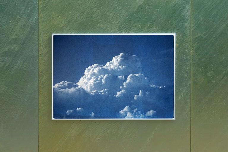 Majestic Cloudy Sky, Handmade Cyanotype Print on Watercolor Paper, Blue Nature  For Sale 3