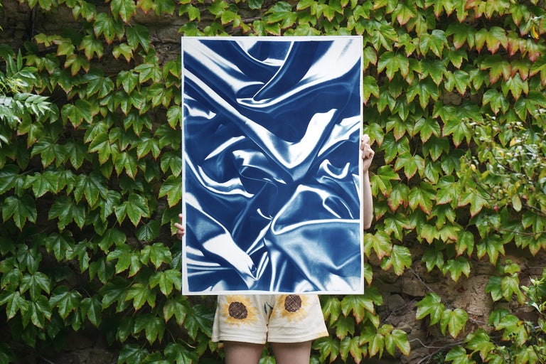 Sculptured Marble in Classic Blue, Extra Large Cyanotype Print, Abstract Silk  1